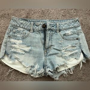 American Eagle Outfitters Light Wash Distressed Denim Shorts